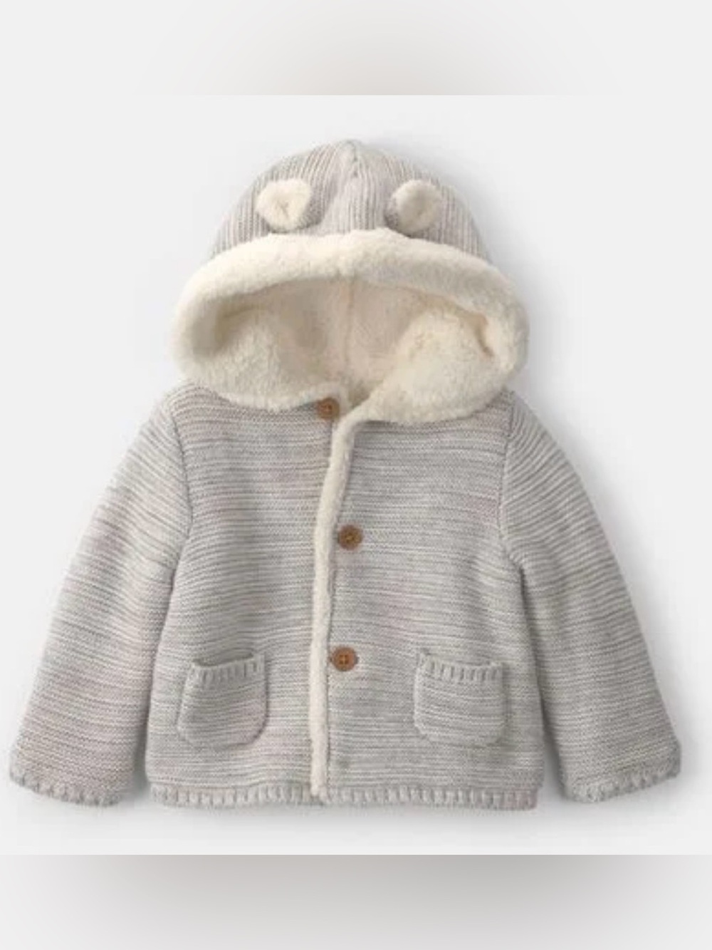 NWT (2) Carter's Baby Bear Sweater Knit Hooded Jackets Grey size 9 M & 12M Seale